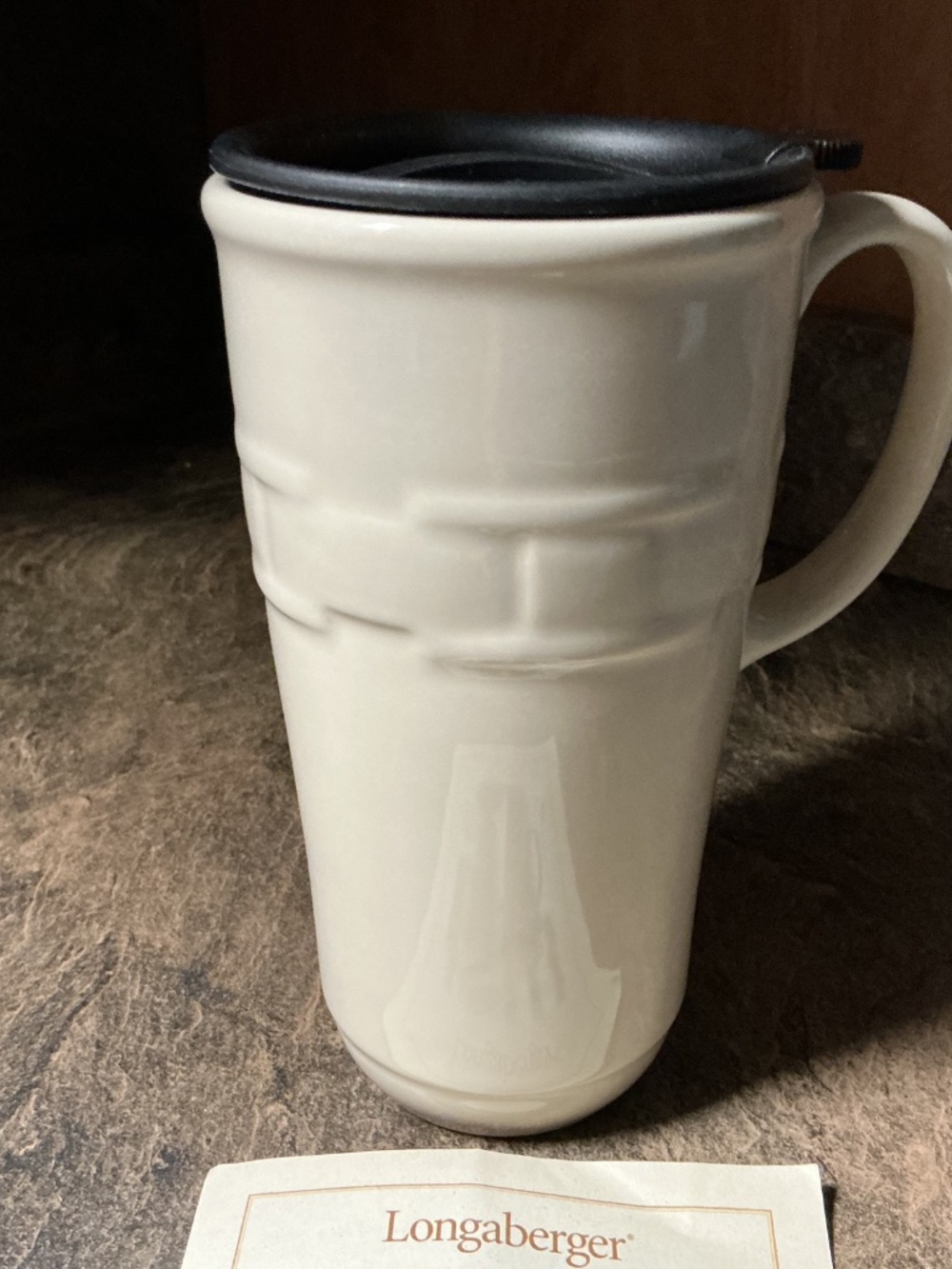 Longaberger Pottery Woven Traditions Travel Mug - Ivory - Picture 2 of 9